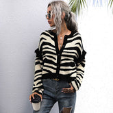 Vintage Bicolor Zebra Print Drop Shoulder Button Up Knit Cardigan