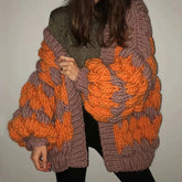 Vintage Oversized Puff Sleeve Hand Knit Chunky Yarn Popcorn Cardigan