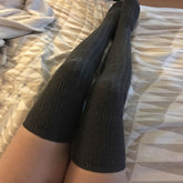 Winter Solid Color Cotton Blend Thigh High Textured Knit Socks