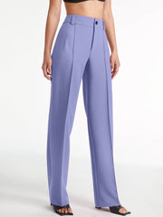 High Waisted Pleat Front Solid Colored Straight Leg Trousers