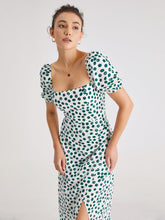 Short Puff Sleeve Spotted Midi Dress