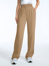 High Waisted Straight Leg Pleat Front Trousers