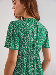 V-Neck Floral Ruche Short Sleeve Top