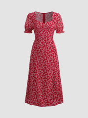 Square Neck Floral Midi Dress