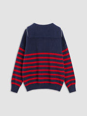 Ruby Red Stripe Zip Collared Sweater