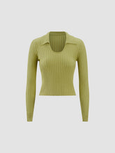 Long Sleeve Collar Detail Knitted Top