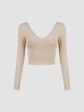 Solid V-Neck Long Sleeve Shirt