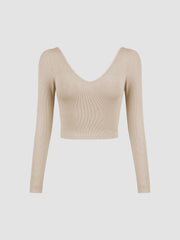 Solid V-Neck Long Sleeve Shirt