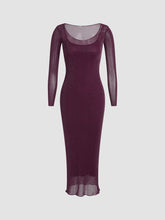 Burgundy Glitter Mesh Long Dress