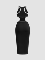 Contrast Trim Waist Cutout Midi Dress