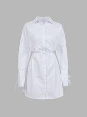Solid Waist Cutout Shirt Dress