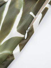 Olive Zebra Print Zip Up Skirt