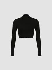 Black Mock Neck Crop Shirt