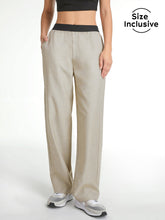 High Waisted Relaxed Fit Straight Leg Trousers With Athletic Waistband