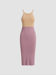 Two Tone Macaron Bodycon Strap Long Dress
