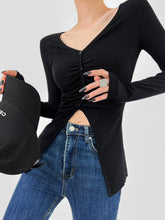 Button Down V-Neck Long Sleeve Shirt