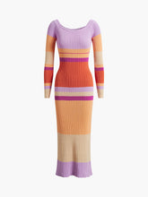 Macaron Melody Ribbed Knit Long Dress