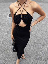 Halter Open Back Cutout Ribbed Midi Dress