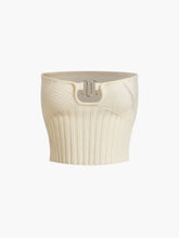 M Shape Ring Ribbed Strapeless Tube Crop Top