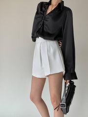 Notched Pleated Shorts