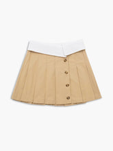 Contrast Waistband Pleated Buttoned Mini Skirt