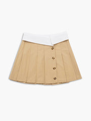Contrast Waistband Pleated Buttoned Mini Skirt