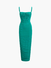 Corset Ruched Zippered Midi Dress