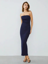 Denim Zippered Slit Strapless Long Dress