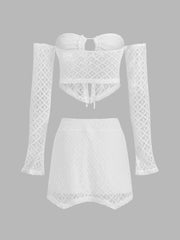 Tube Top Eyelet Two Piece Skirt Set