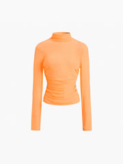 Mesh Mock Neck Ruched Blouse