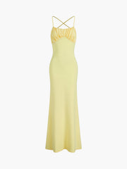Ruched Open Back Slip Long Dress