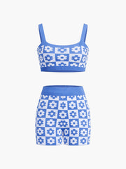 Floral Checkered Two Piece Shorts Set