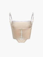 Diamante Satin Ruched Crop Corset