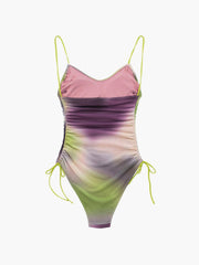 Tie Dye Drawstring One Piece Swimsuit