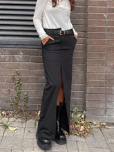 Oblique Waistband Pockets Slit Maxi Skirt