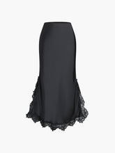 Lace Hem Satin Zippered Maxi Skirt