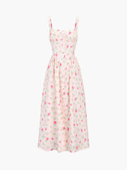 Barbiecore Button Down Floral Midi Dress