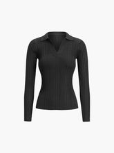 Rib Collared Long Sleeve Top