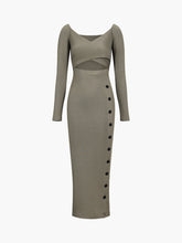 Side Buttoned Rib Cutout Long Dress