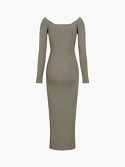 Side Buttoned Rib Cutout Long Dress