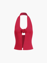 Rosette Halter Open Back Knit Top
