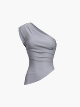 One Shoulder Ruched Oblique Hem Top