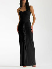 Elisabetta Ruched Halter Long Dress
