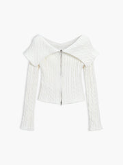 Collared Cable Knit Zippered Cardigan