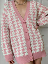 Oversized Barbiecore Houndstooth Cardigan