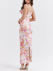 Bustier Floral Satin Long Dress