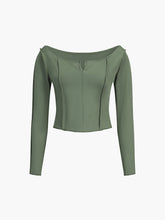 Boat Neck Notched Long Sleeve Top