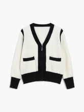 Fuzzy Contrast Trim Zippered Cardigan