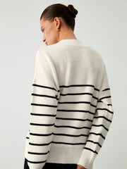 Miss Paris Stripe Zip Up Sweater