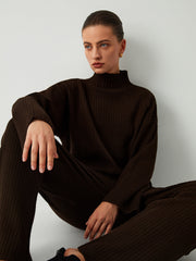 Minimalism Mock Neck Sweater Two Piece Pants Set